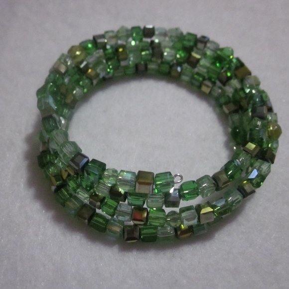 Multi Green Beaded Memory Bracelet / Wrap Bracelet. - Picture 1 of 4